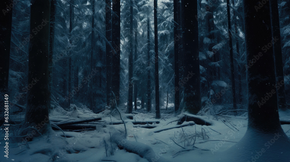 Nocturnal Wilderness: Snowy Neon Thicket