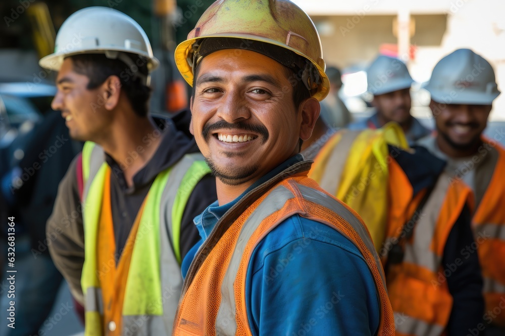 Group of mexican construction workers working on a construction project in Los Angeles Group of mexican construction workers working on a construction project in Los Angeles