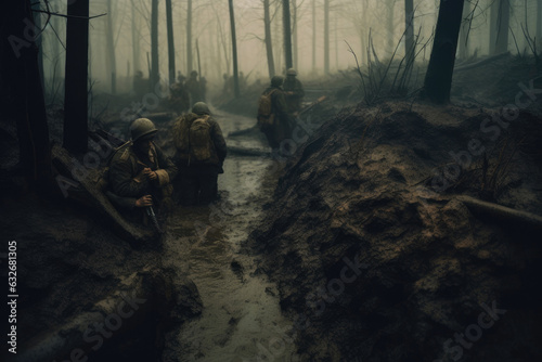 WWII Grit: Soldiers Confronting Rain and Mud