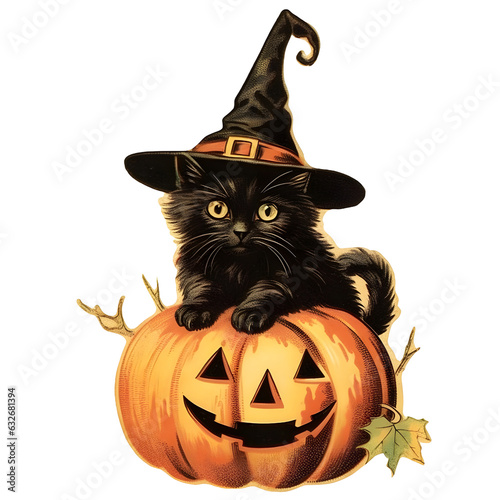 halloween pumpkin and cat