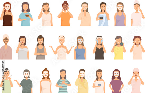 Face Scrub icons set cartoon vector. Cosmetic cream. Face body
