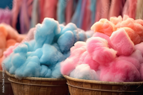 Pastelcolored Cotton Candy Arranged In Carnival Stall. Generative AI