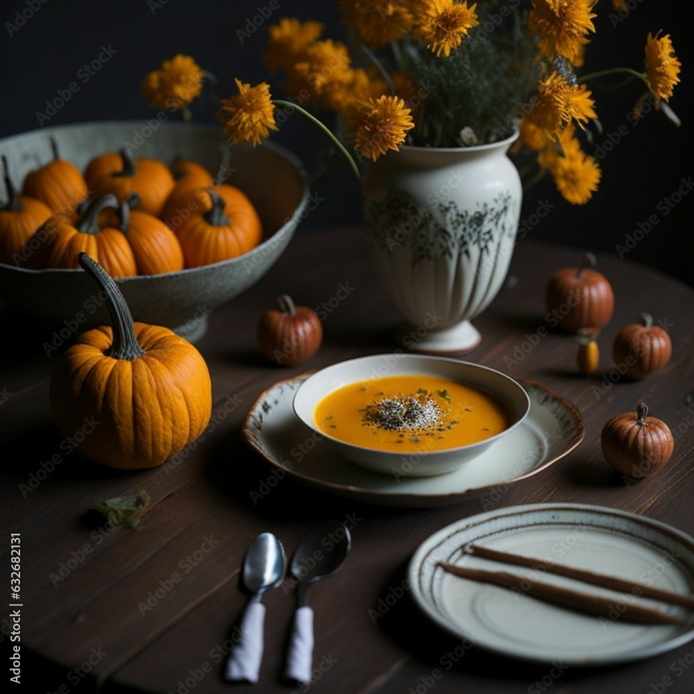 Autumn Pumpkin Soup photography, generative ai Autumn Pumpkin Soup photography, generative ai