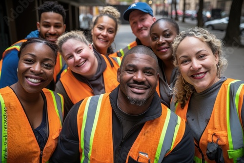 Diverse group of sanitation workers working in New York
