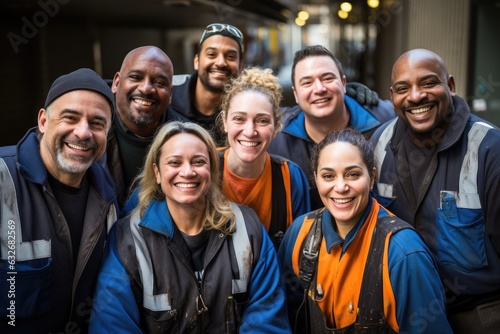 Diverse and mixed group of sanitation workers working in New York