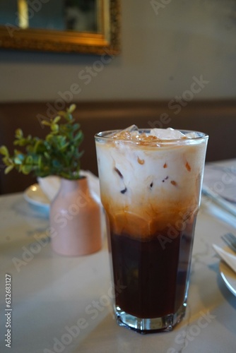 Thai iced tea in glass, milk tea 