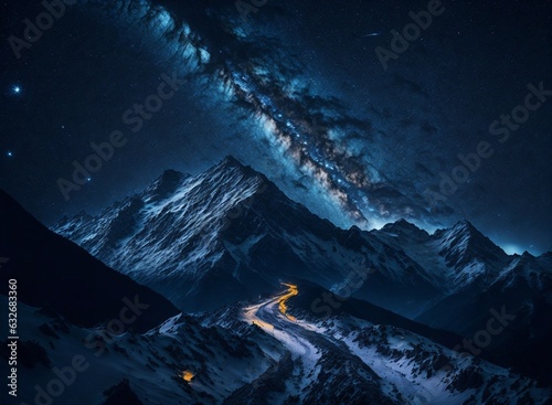 Mountain Under a Starry Sky with the Milky Way in the Background