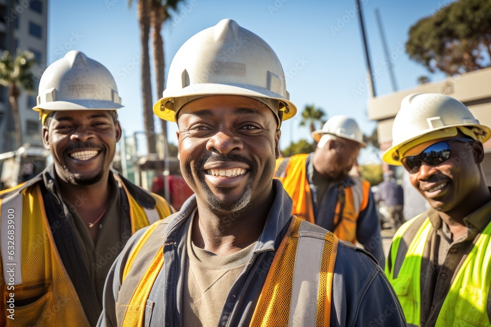 Group of african american consturction workers working on a construction site in Los Angeles Group of african american consturction workers working on a construction site in Los Angeles
