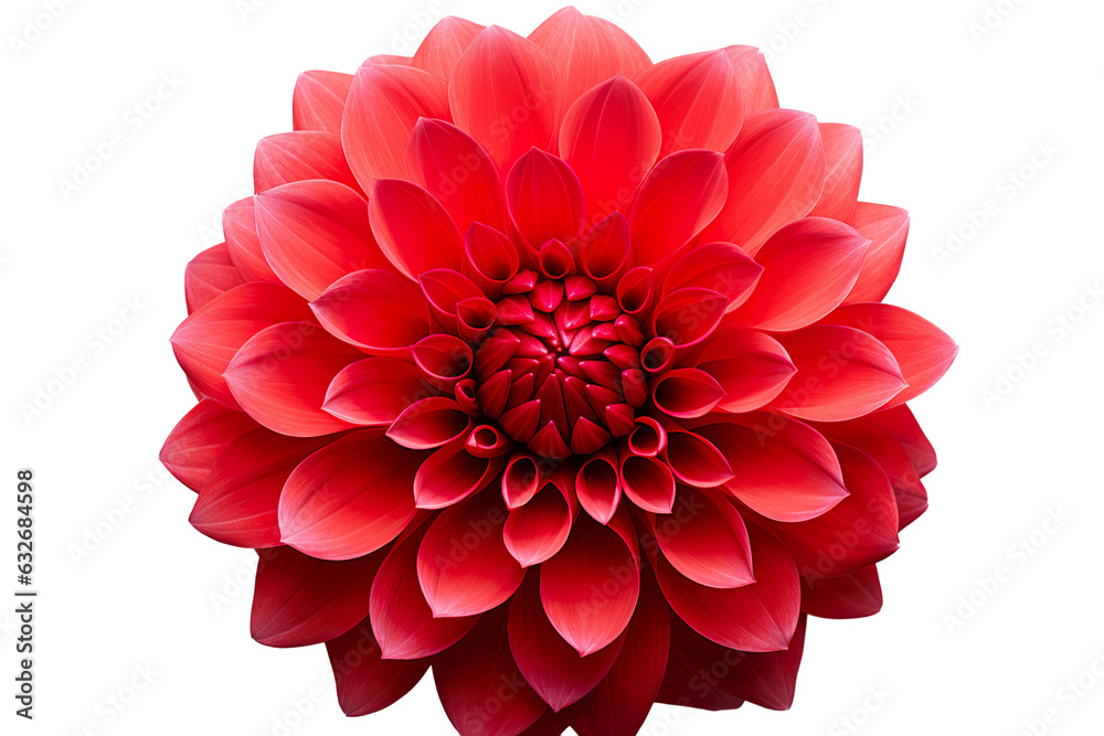 photorealistic close-up of a red dahlia on white background isolated PNG photorealistic close-up of a red dahlia on white background isolated PNG