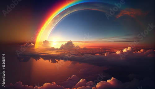 Beautiful rainbow over the clouds at sunset, Ai generated image