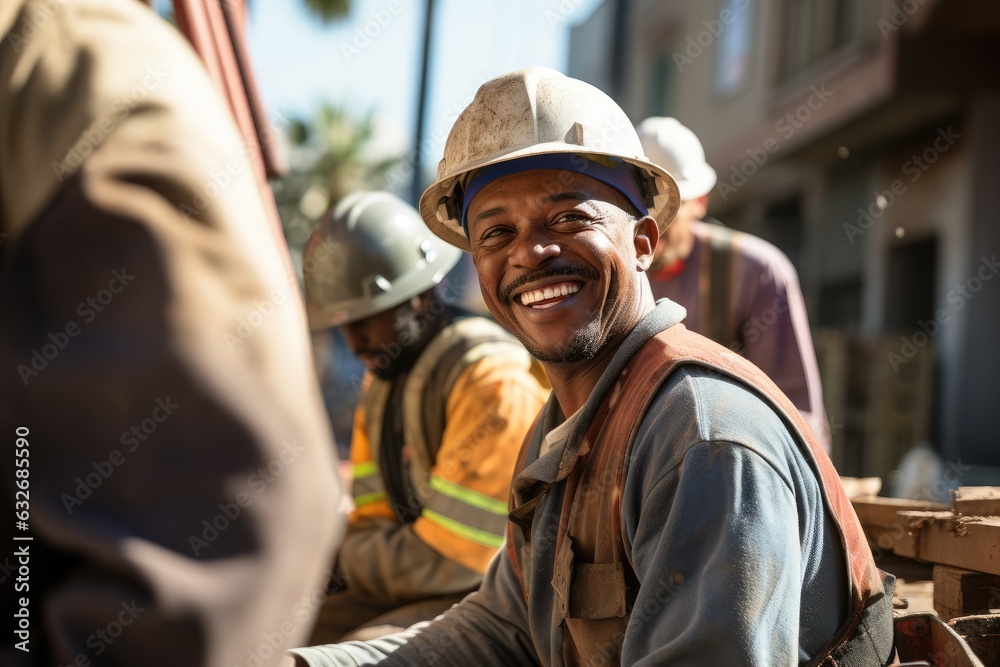 Group of african american consturction workers working on a construction site in Los Angeles