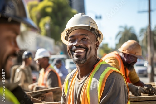 African american construction workers working on a project in California © Baba Images