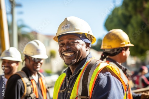 Canvas-taulu Construction workers of african ethnicity working on a construction project in L
