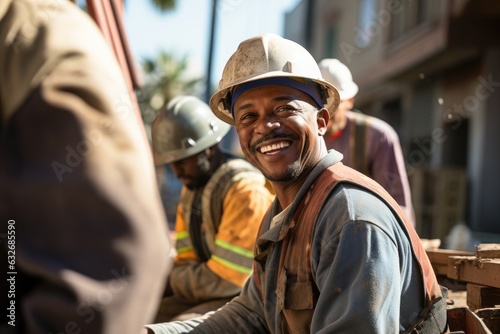 Group of african american consturction workers working on a construction site in Los Angeles