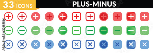 Plus, minus colorful icon set. Plus, minus symbol set EPS10 - Vector
