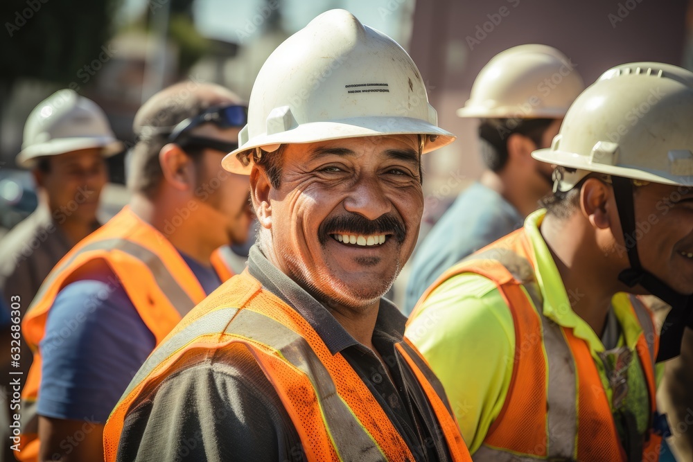 Group of mexican construction workers working on a project in california USA Group of mexican construction workers working on a project in california USA