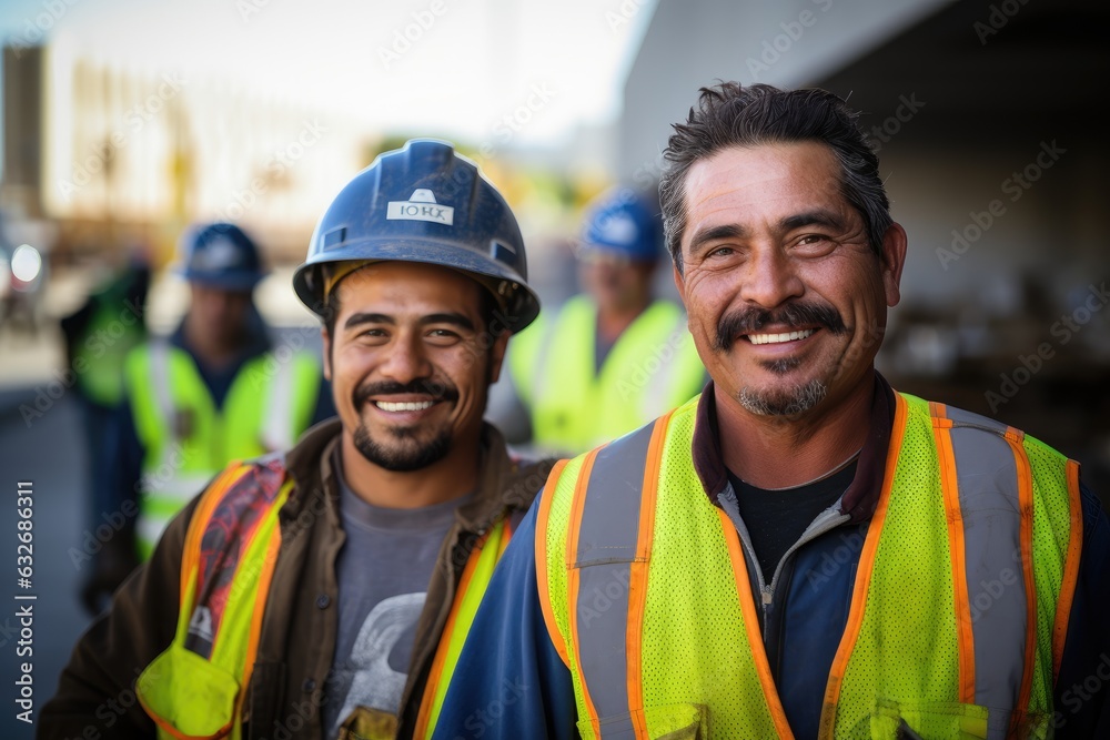 Group of mexican construction workers working on a project in california USA Group of mexican construction workers working on a project in california USA