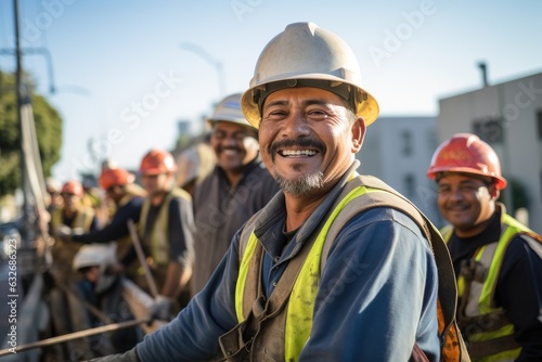 Group of mexican construction workers working on a project in california USA