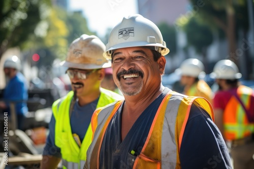 Mexican construction workers working on a construction site in Los Angeles