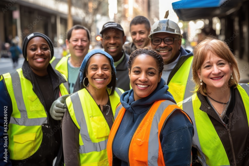 Diverse group of sanitation workers working in New York Diverse group of sanitation workers working in New York