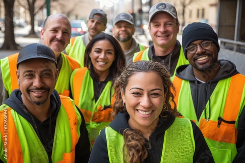 Diverse and mixed group of sanitation workers working in New York © Baba Images