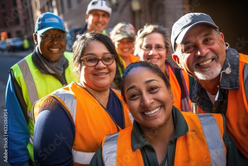 Diverse and mixed group of sanitation workers working in New York