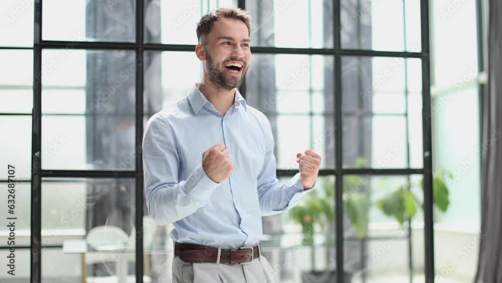 Handsome businessman in shirt fist up with hand