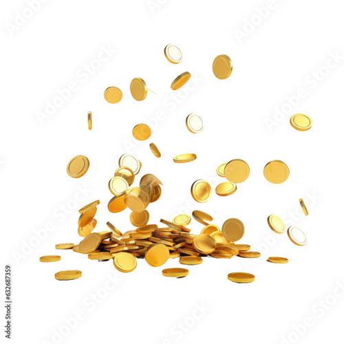 3d rendering of gold coins falling on white. photo