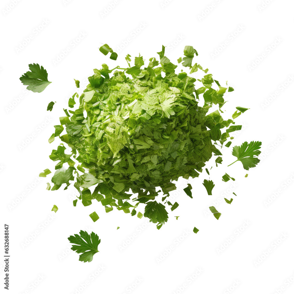 Obraz premium Chopped cilantro, raw parsley, chervil, and coriander pieces.