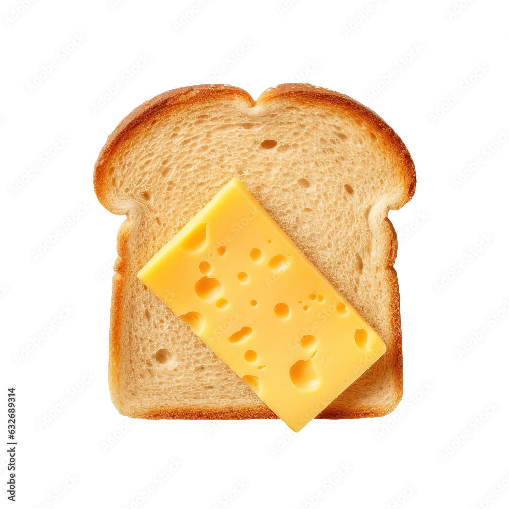 Gouda cheese on rye bread, viewed from above, separated from surroundings.