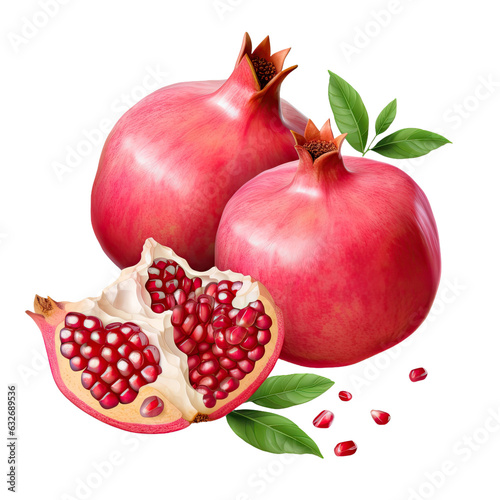Isolated half cut pomegranate. Clipping path included.