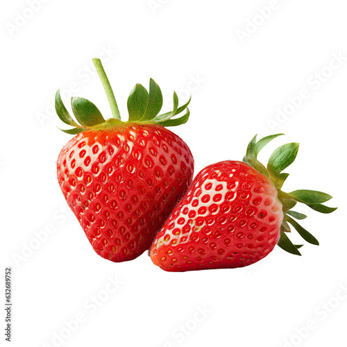 Isolated strawberries, one whole and halved,, with clipping path and full depth of field.