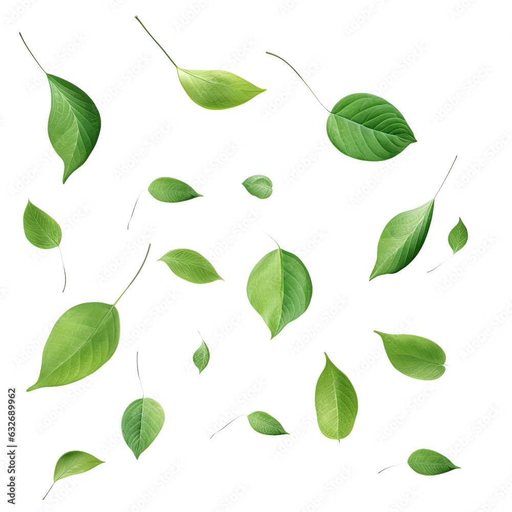 Leaves floating in green, purify air, simple atmosphere, main picture.