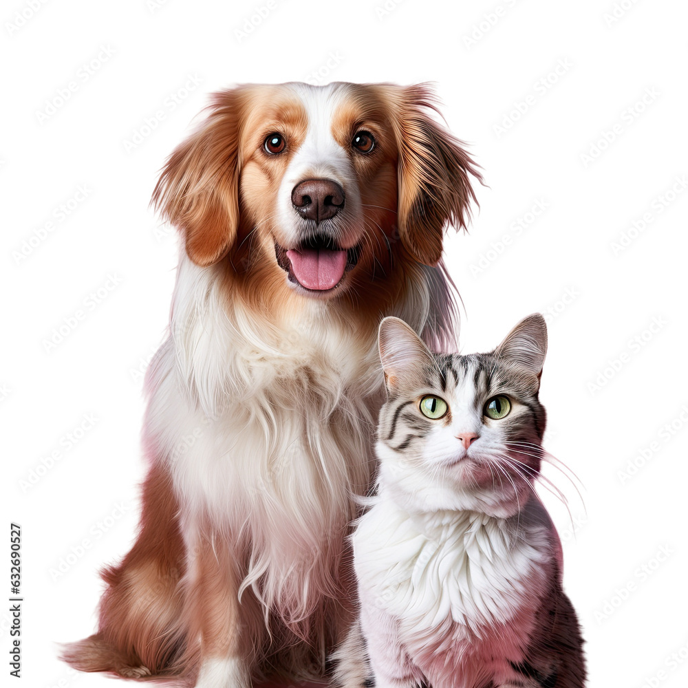 Photograph of a dog and cat facing the camera.