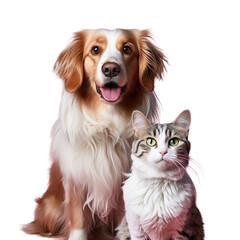 Photograph of a dog and cat facing the camera.