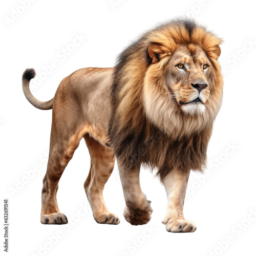 white background, lion on the move, Panthera leo.