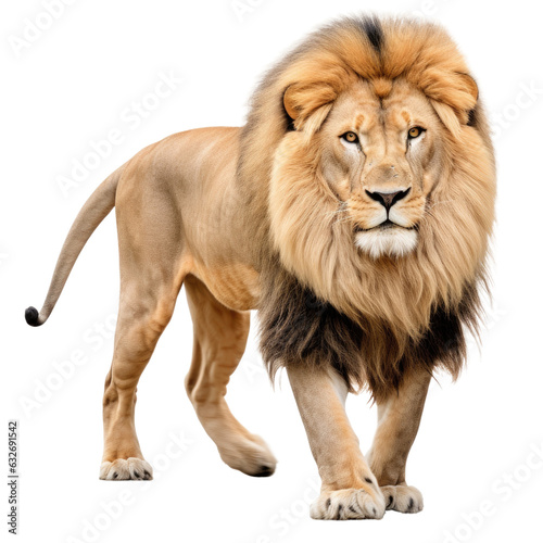white background, lion on the move, Panthera leo. © Ilgun