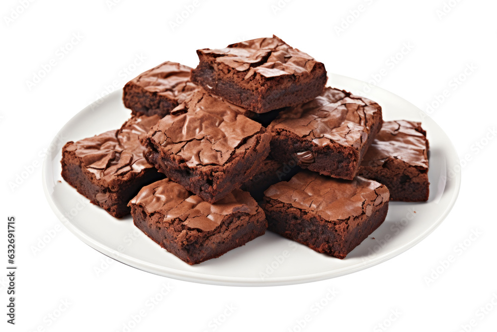 Delicious Plate of Fudge Brownies Isolated on a Transparent Background