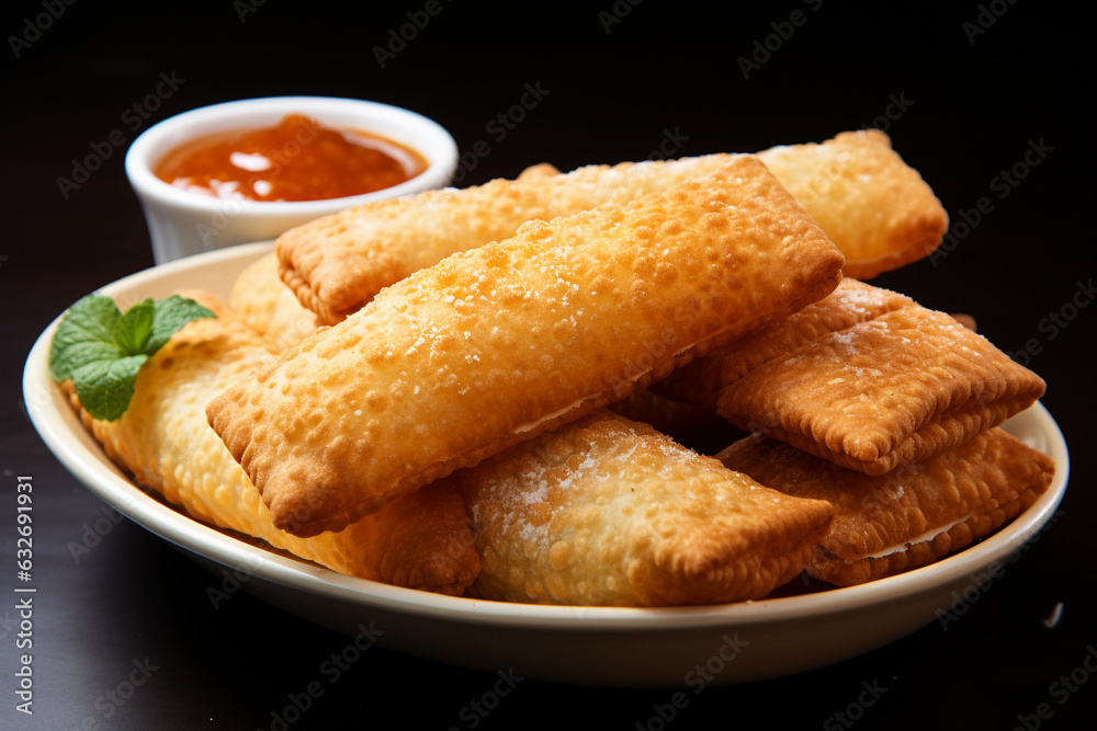 Brazilian pastel, fried snack stuffed with meat and cheese Brazilian pastel, fried snack stuffed with meat and cheese