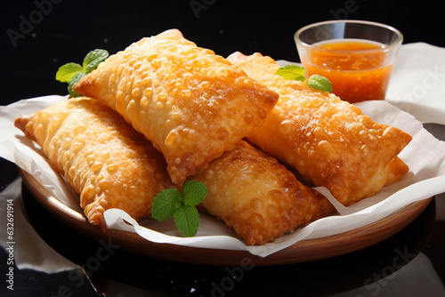 Brazilian pastel, fried snack stuffed with meat and cheese