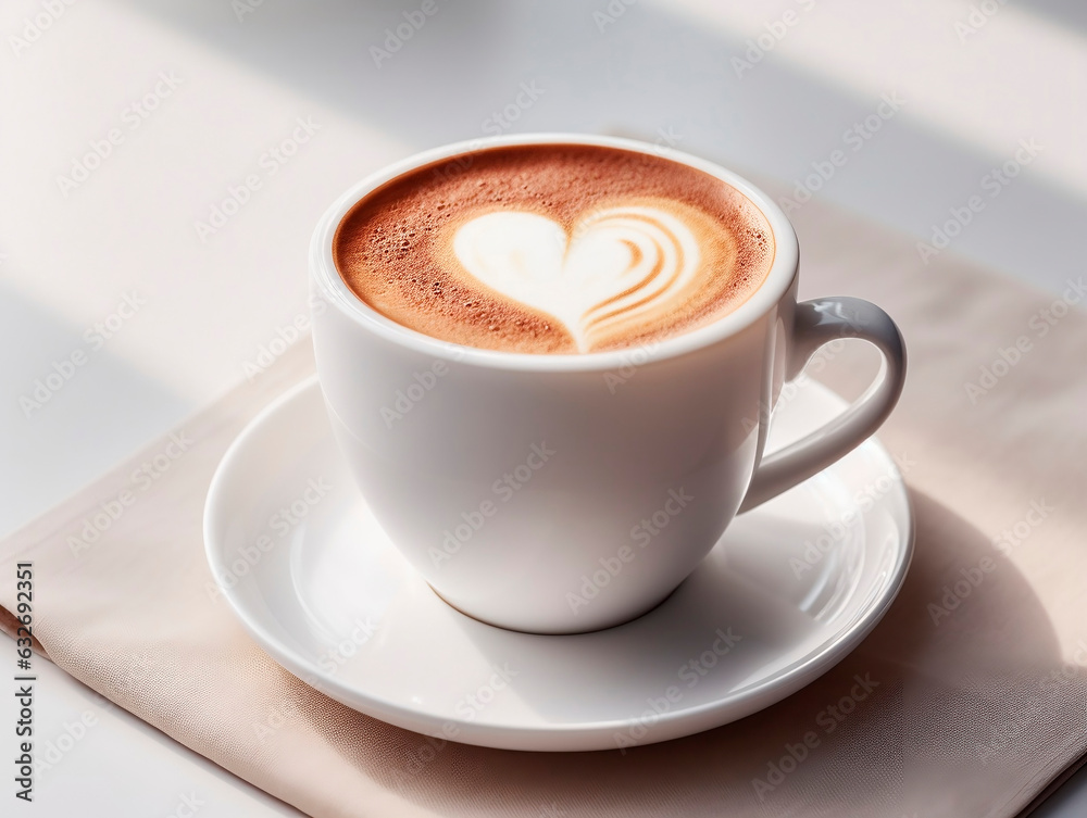 Cup of coffee with heart shape latte art on white background.AI Generated Cup of coffee with heart shape latte art on white background.AI Generated