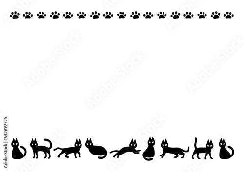 黒猫と足跡アイコンのフレームイラスト