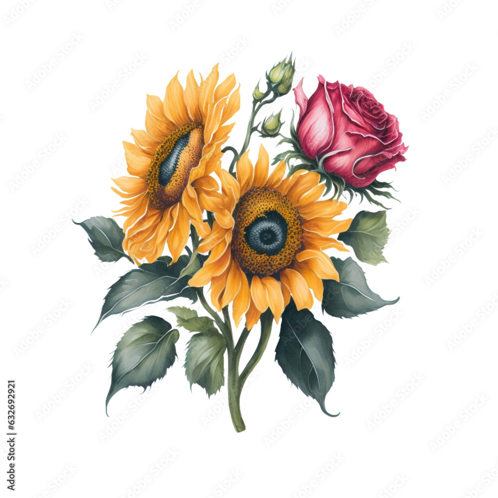 watercolor sunflower, generative ai watercolor sunflower, generative ai