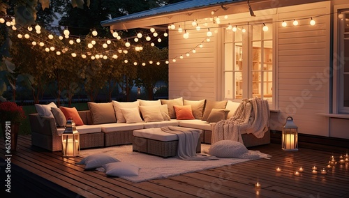 patio lit with string lights Generative AI