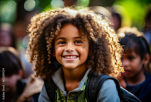 child smiling in school class, portrait,