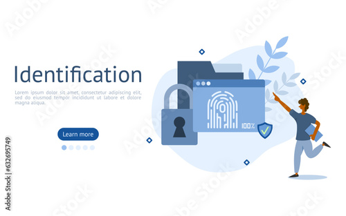 Identification illustration set. characters use fingerprints to verify their identity to access protected data. biometric Identification system concept. vector illustration.