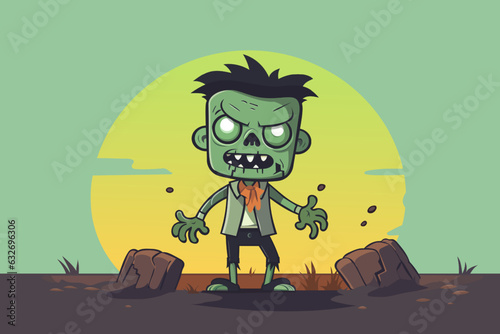 Halloween. Vector illustration of cartoon zombie. Zombies on the background of the moon.