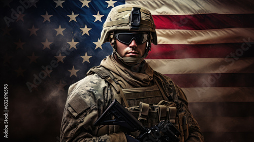 USA military Delta Force Soldier on the American flag background
