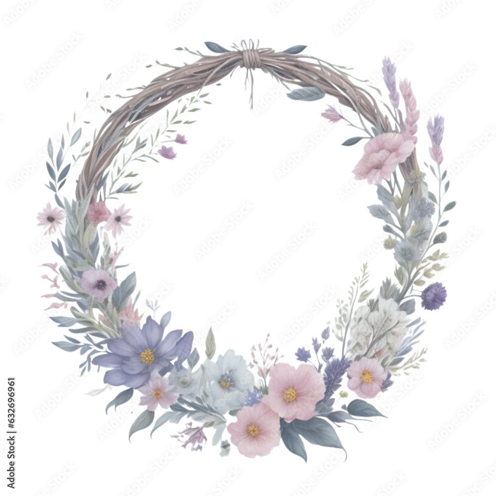 watercolor wildflowers wreath, generative ai watercolor wildflowers wreath, generative ai