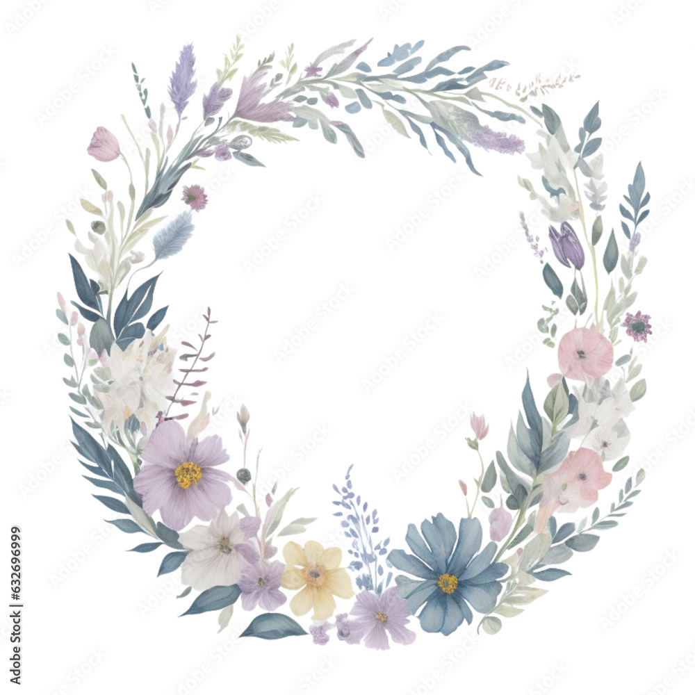  watercolor wildflowers wreath, generative ai